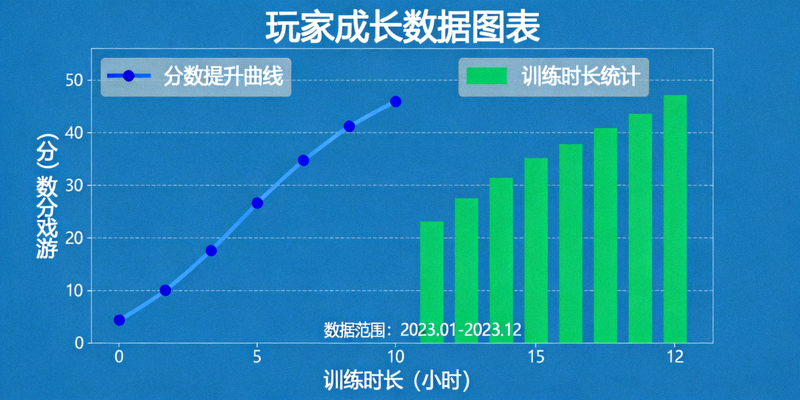 玩家成长数据图表，展示分数提升曲线与训练时长统计